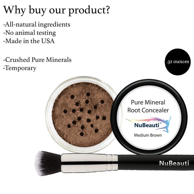 NuBeauti بودرة تصحيح جذور الشعر من NuBeauti - بني متوسط - 11 لون مطابق للطبيعة لإخفاء الجذور - تدوم طويلاً، خالية من العطور، خالية من البارابين، خالية من التلك، بودرة شعر معدنية مع فرشاة - Image 4